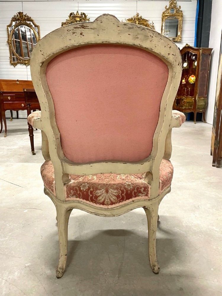 Painted, carved beech Louis XV armchair, 18th century