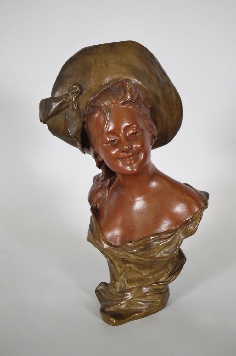Georges VAN DER STRAETEN: Giovane donna con cappello - Bronzo