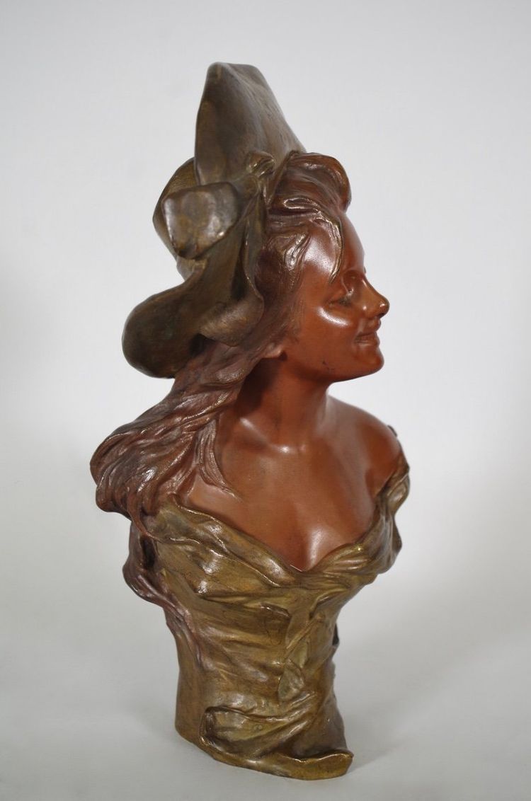 Georges VAN DER STRAETEN: Giovane donna con cappello - Bronzo