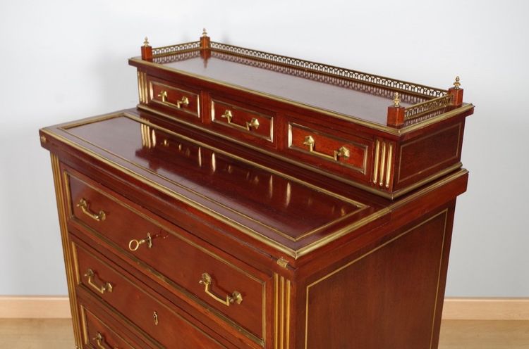 Commode-bureau Louis XVI en acajou et bronze doré – vers 1900