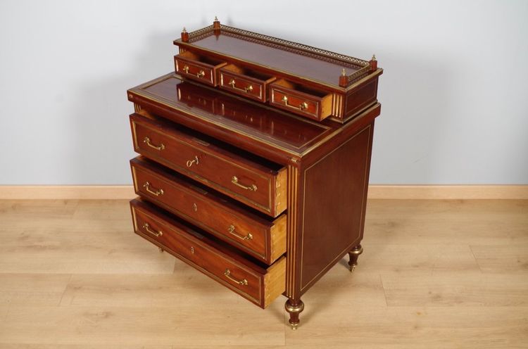 Commode-bureau Louis XVI en acajou et bronze doré – vers 1900