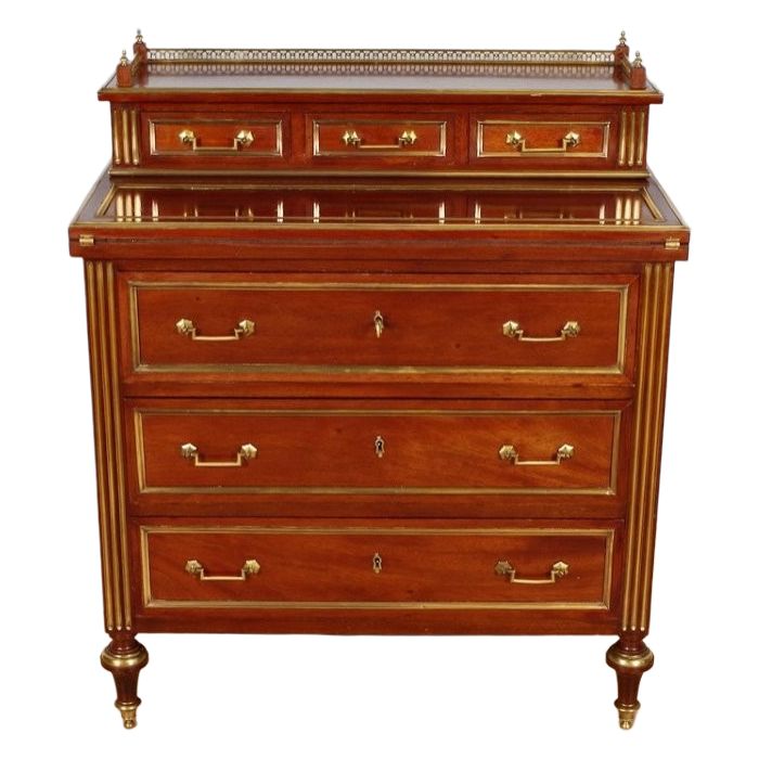 Commode-bureau Louis XVI en acajou et bronze doré – vers 1900