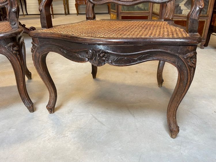 Pair of Louis XV armchairs with cane seats, 18th century