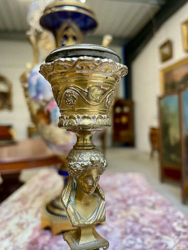 Ferdinand Barbedienne – Pair of Renaissance-style candlesticks in gilded bronze, circa 1880