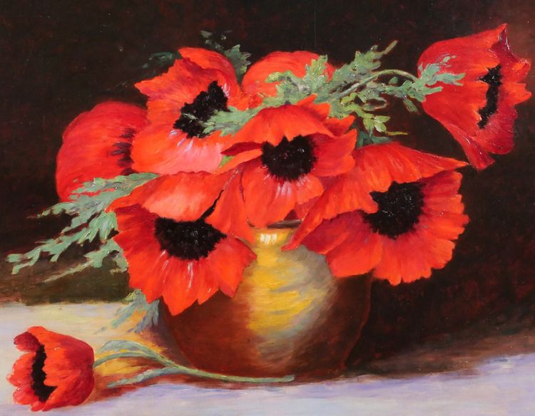 Henry Jacques Delpy (1877–1957), Mohnblumen in einer Vase, Gemälde, um 1920, Stilllebenstrauß