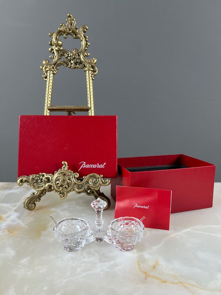 Doppeltes Kristall-Salzgefäß von Baccarat, geschliffenes und verziertes Modell, 20. Jahrhundert