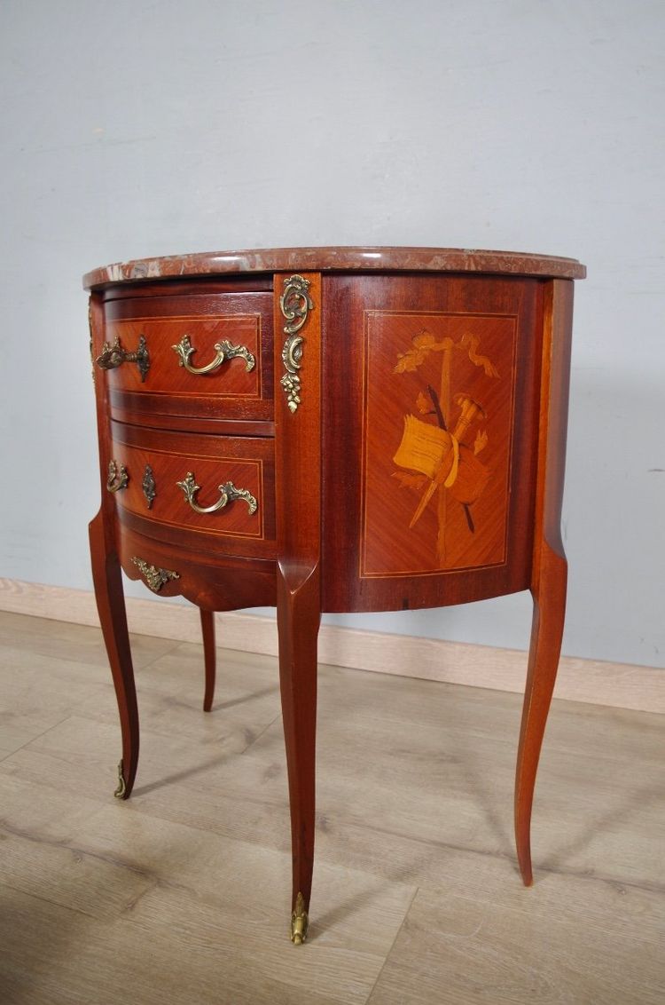 Commode demi-lune Transition en acajou, dans le goût de Mailfert