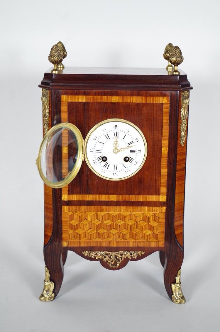 Pendule Transition en acajou marqueté et bronze doré – vers 1880