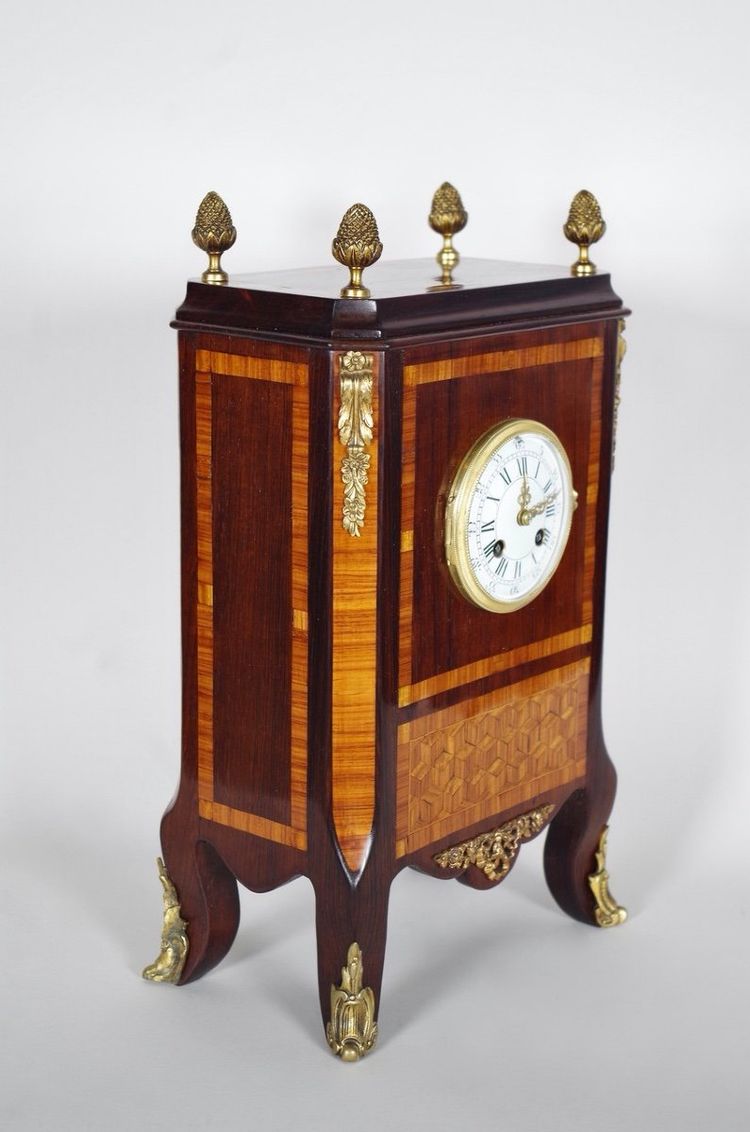 Pendule Transition en acajou marqueté et bronze doré – vers 1880