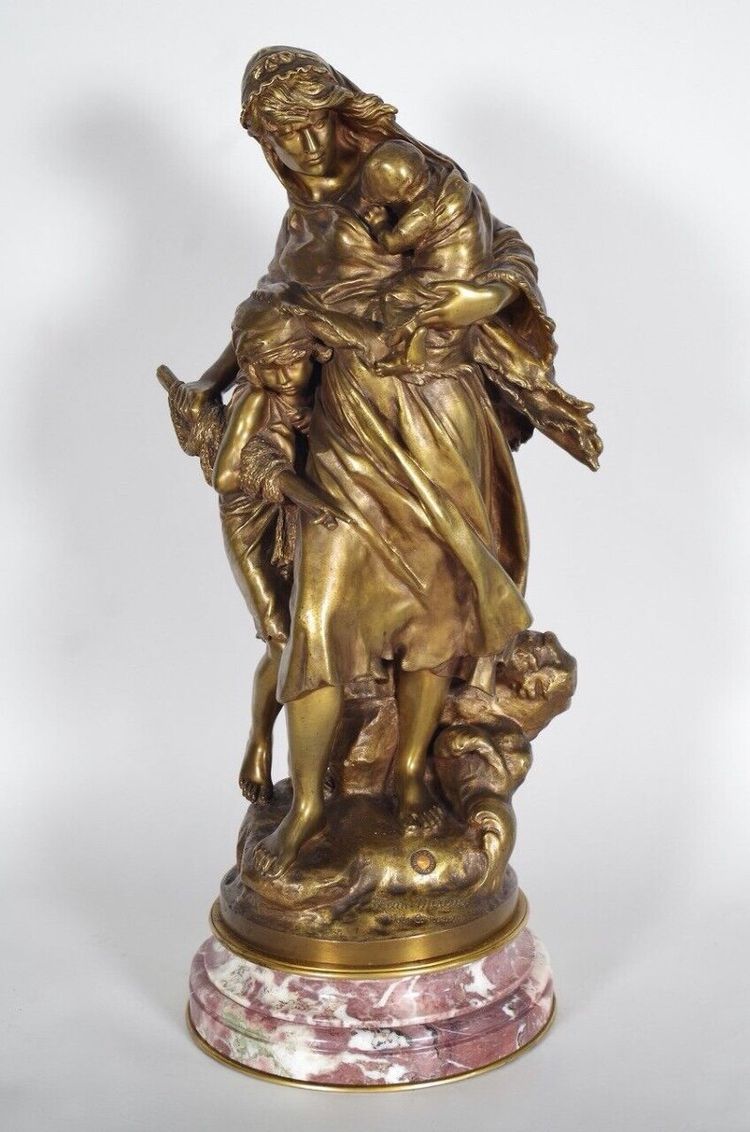 Mathurin Moreau (1822-1912) - Retour de pêche, bronze à patine mordorée