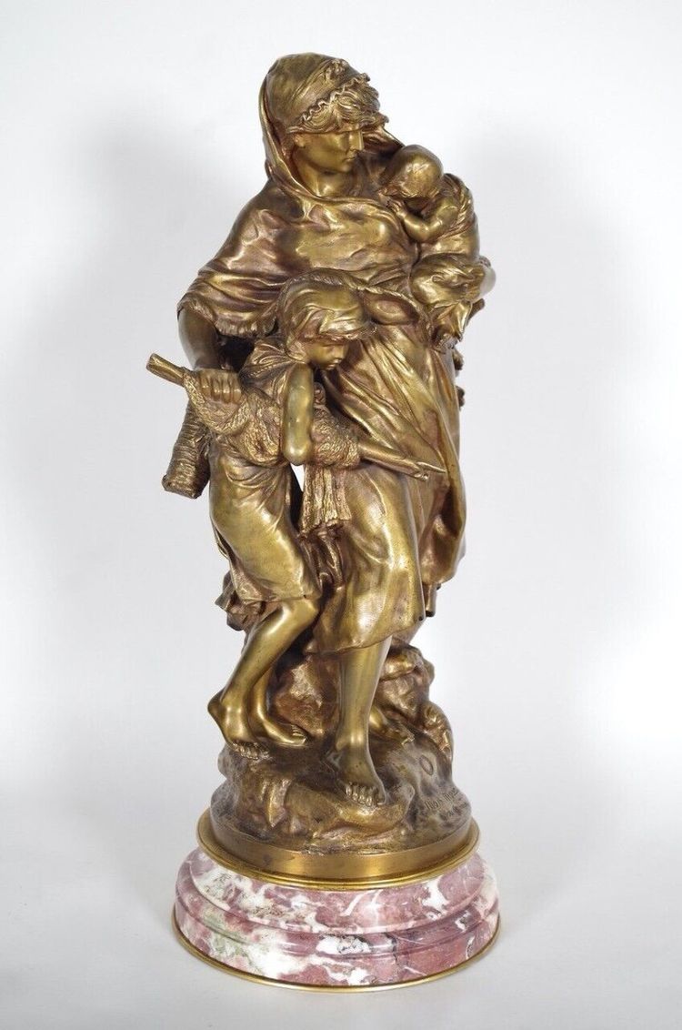 Mathurin Moreau (1822-1912) - Retour de pêche, bronze à patine mordorée