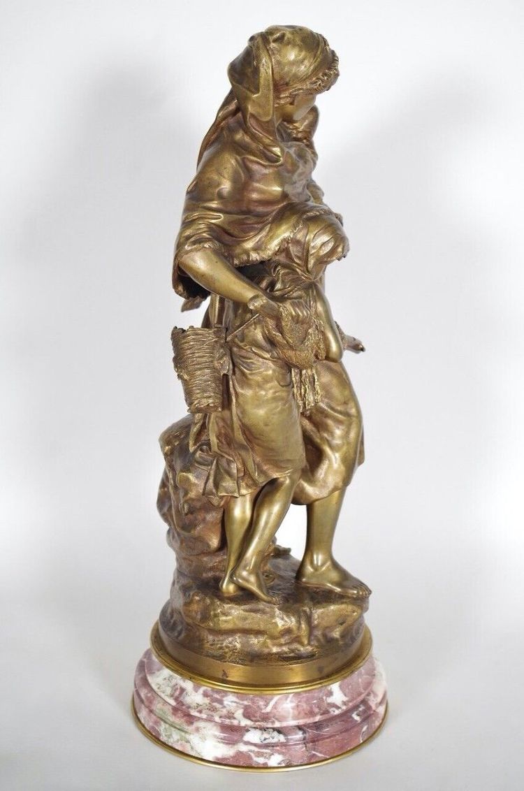 Mathurin Moreau (1822-1912) - Retour de pêche, bronze à patine mordorée