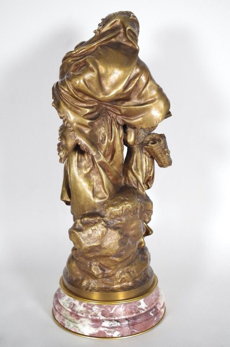 Mathurin Moreau (1822-1912) - Retour de pêche, bronze à patine mordorée