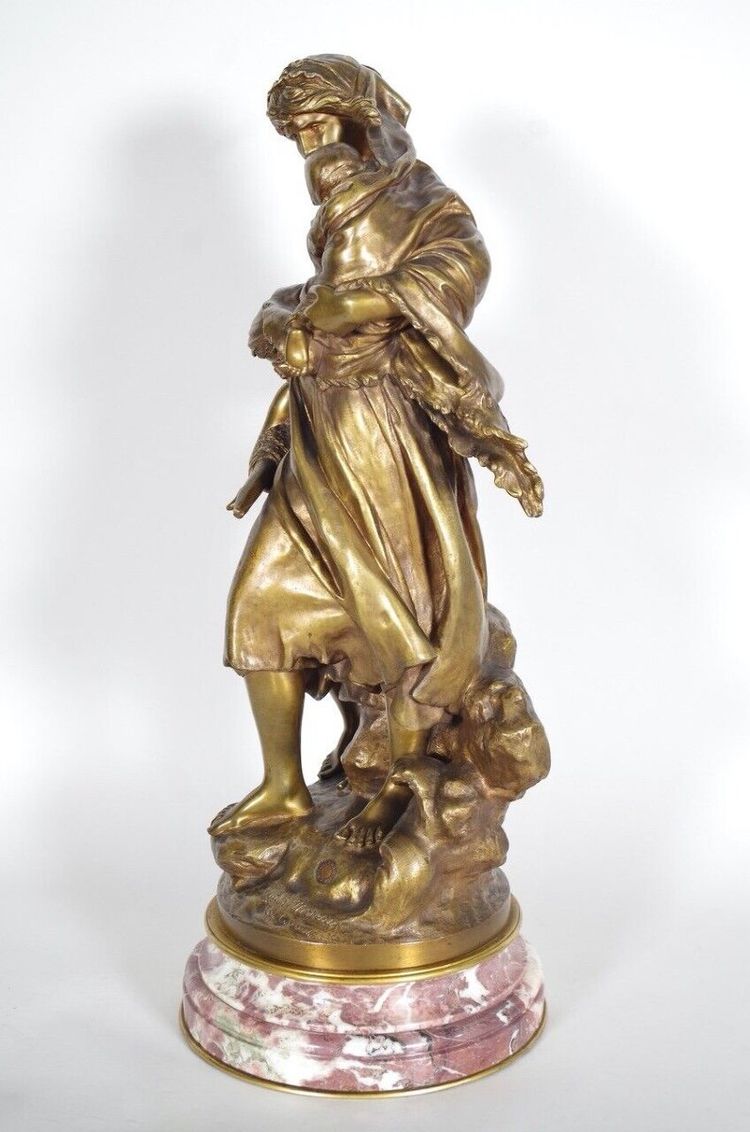 Mathurin Moreau (1822-1912) - Retour de pêche, bronze à patine mordorée
