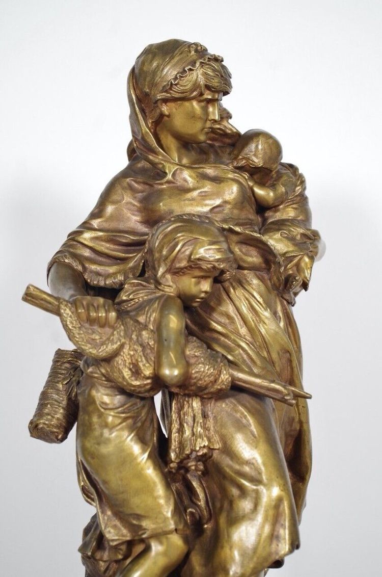 Mathurin Moreau (1822-1912) - Retour de pêche, bronze à patine mordorée