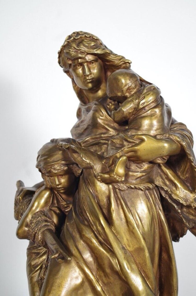 Mathurin Moreau (1822-1912) - Retour de pêche, bronze à patine mordorée