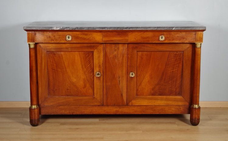 Credenza in stile Impero in noce e marmo blu Turquin, 1810 circa