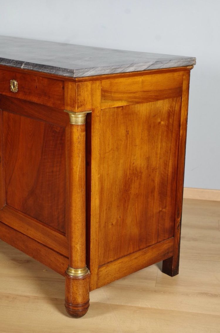 Credenza in stile Impero in noce e marmo blu Turquin, 1810 circa