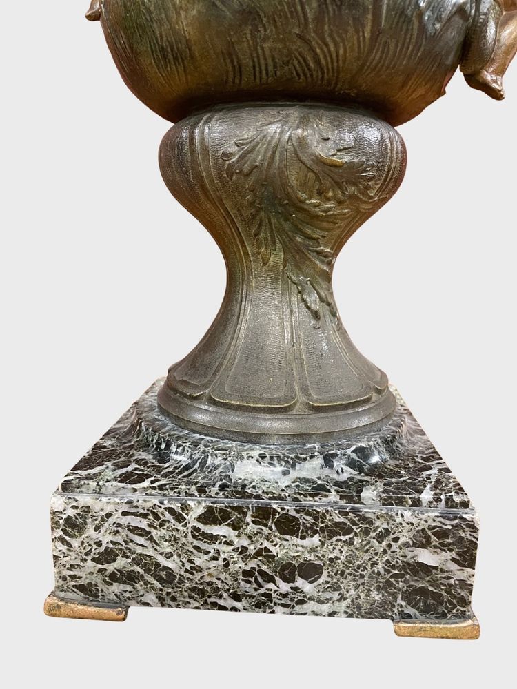 Pair of Napoleon III vases in patinated spelter and green marble, circa 1880