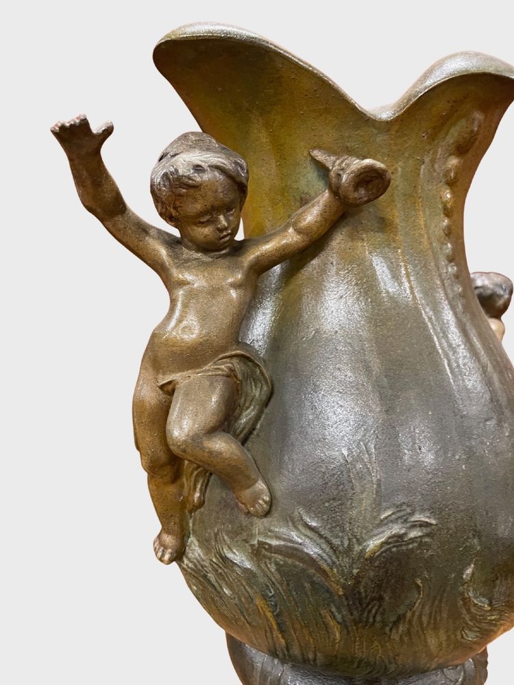 Pair of Napoleon III vases in patinated spelter and green marble, circa 1880