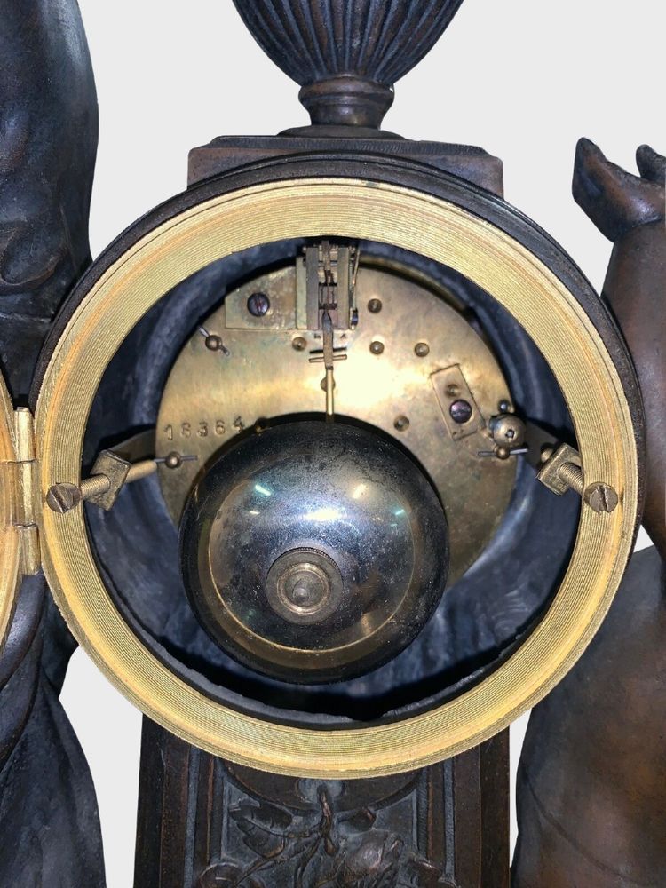 Louis XVI-style clock with a putto and a draped woman, circa 1880