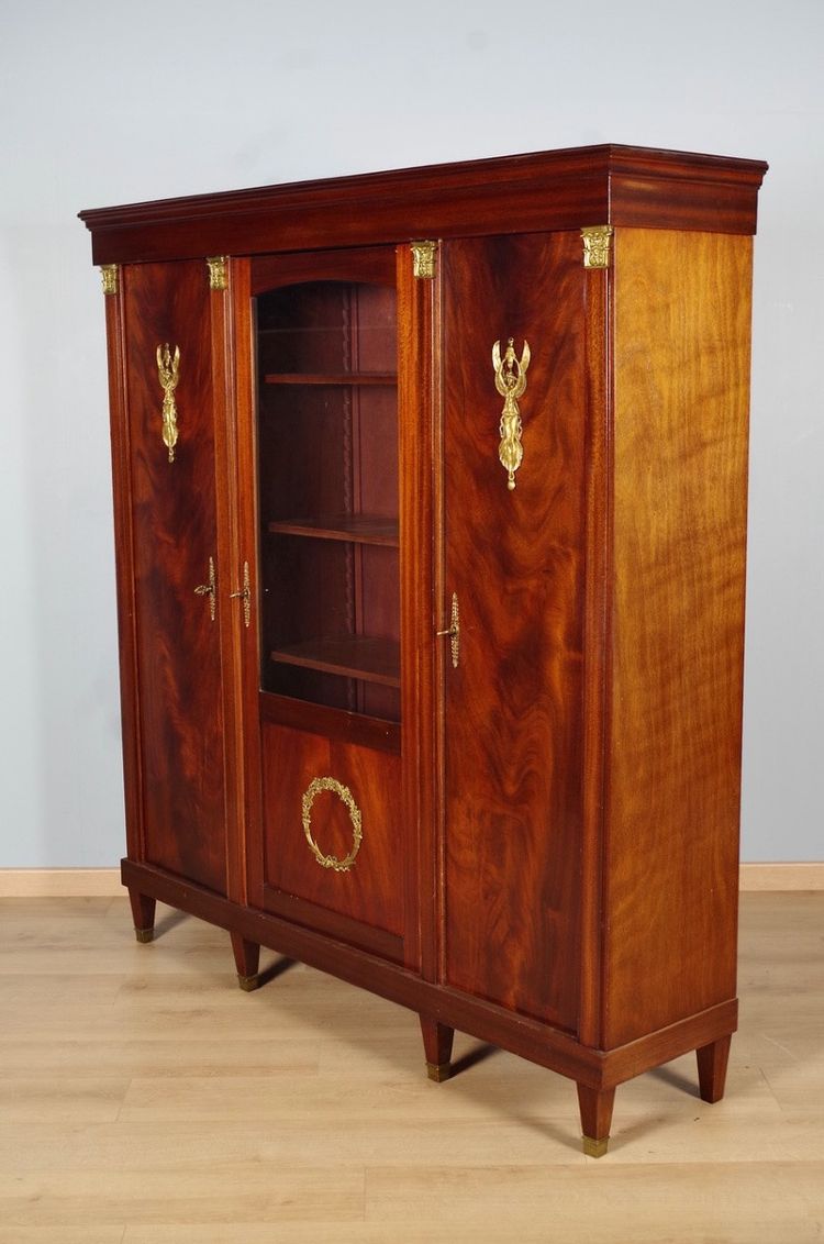 Empire-style "Return from Egypt" mahogany bookcase, circa 1950