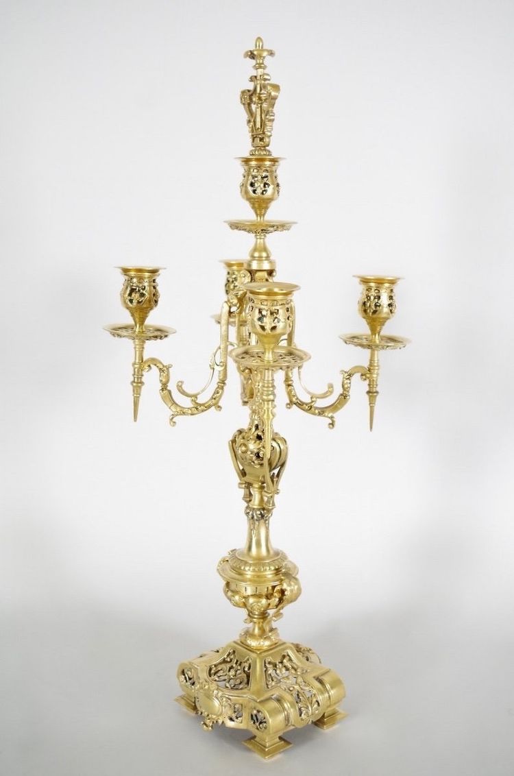 Pair of Napoleon III-style candelabra in gilded bronze, circa 1880