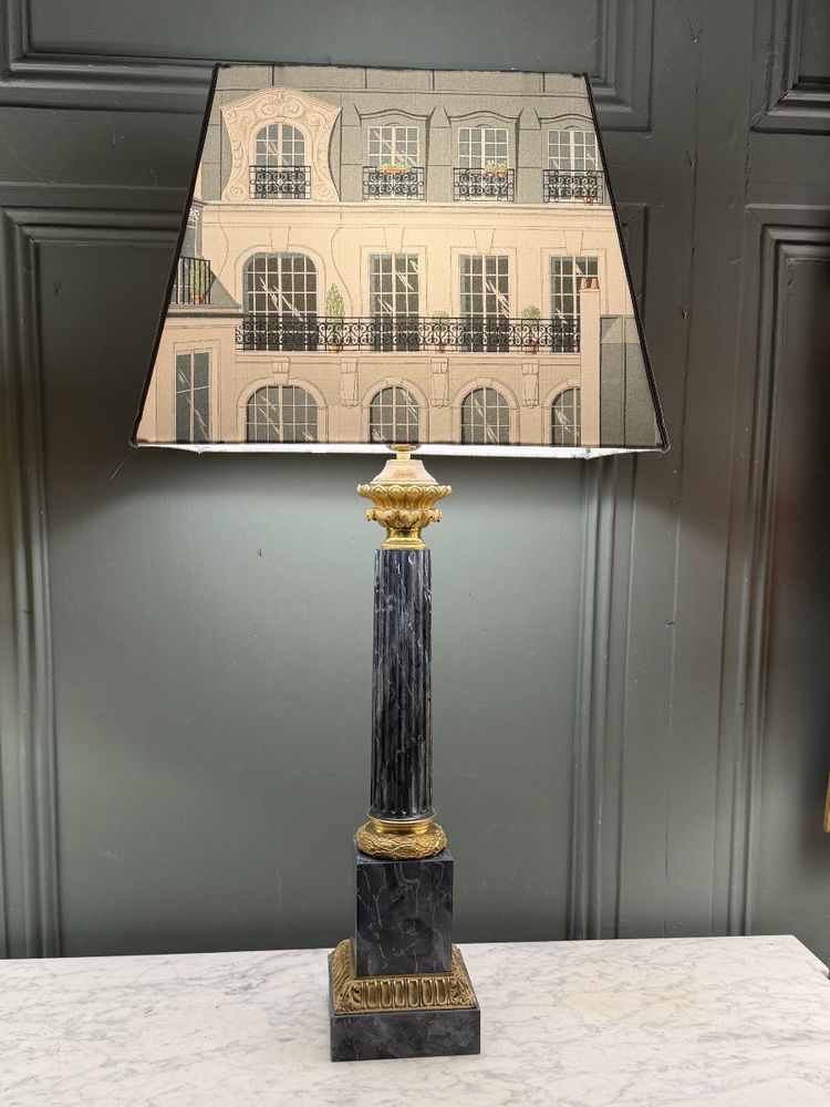 Carcel Lamp In Painted Sheet Metal And Gilt Bronze, 19th Century, Height 81 Cm