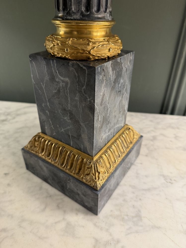 Carcel Lamp In Painted Sheet Metal And Gilt Bronze, 19th Century, Height 81 Cm