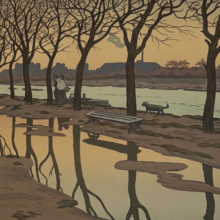 Lithografie von Henri Rivière, Pariser Landschaften – Schwaneninsel