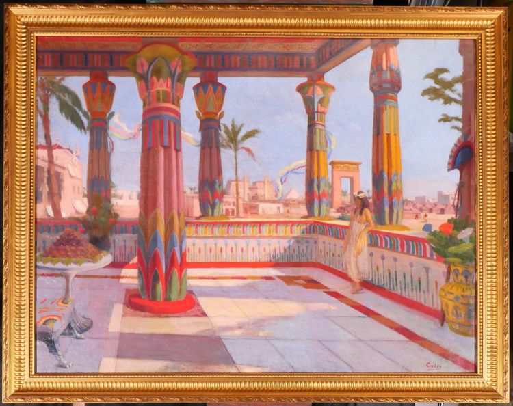 Roberto Colin 1879-1935 Egypt, Terrace at Luxor, large painting, Salon, 1924-25 Karnak landscape