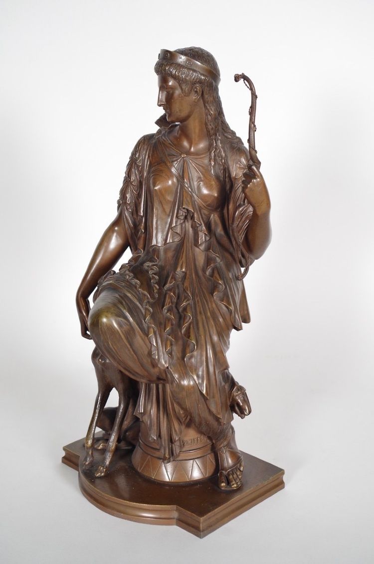 Auguste Joseph Peiffer (1832-1886) Diane chasseresse en bronze