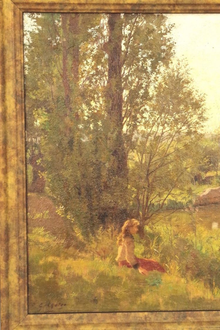 Paul Grégoire – Flussufer, Öl auf Leinwand