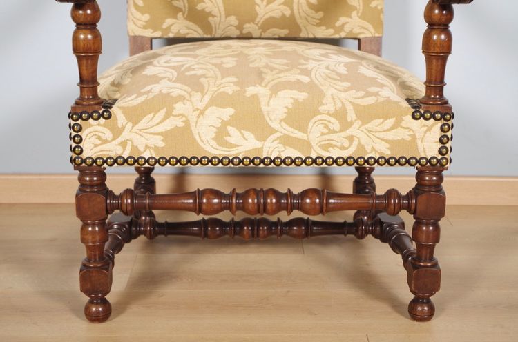 Pair of large Louis XIV armchairs in carved walnut, circa 1900