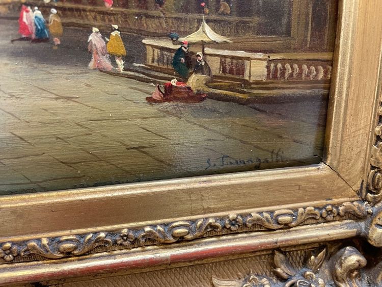 Silvio Fumagalli, place Saint-Marc et Rialto, paire d'huiles sur panneaux