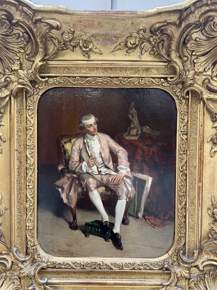Victor Joseph Chavet (1822-1906) Gentiluomo con la pipa, olio su tavola