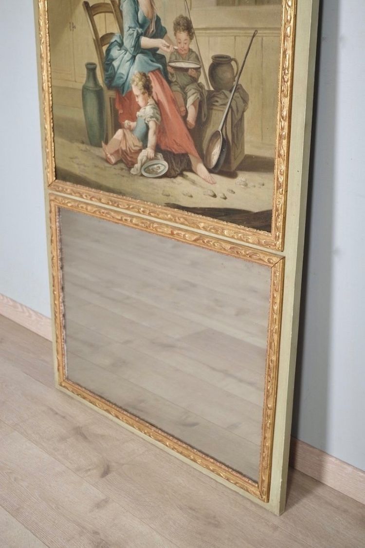 Trumeau Louis XIV à la Bérain, huile sur toile dans le goût de François Boucher