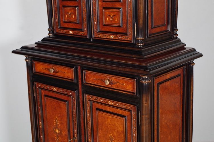 Renaissance cabinet in burr walnut, marquetry and mother-of-pearl, circa 1900