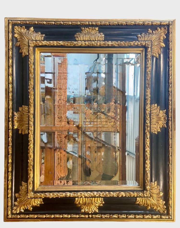 Grand miroir Louis XIV en bois noirci et doré, vers 1880