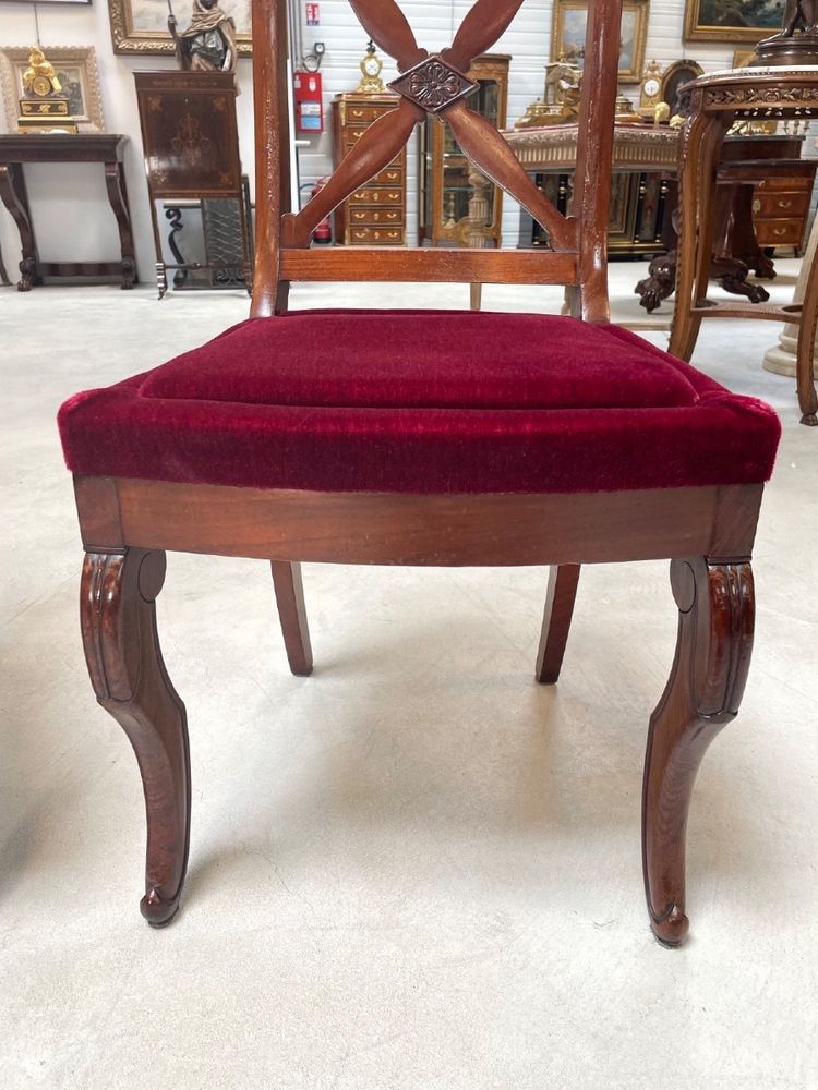 Pair of Restoration style carved mahogany chairs, circa 1815