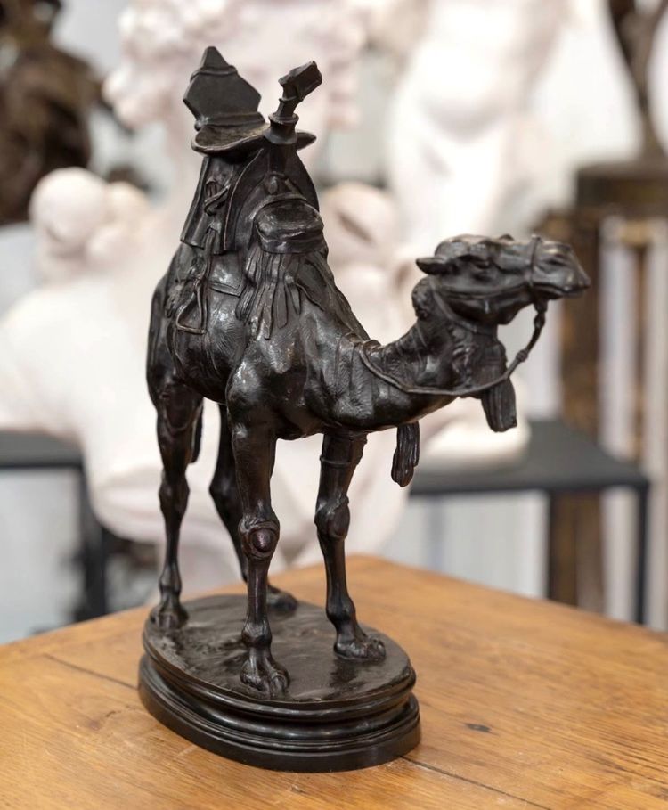 SCULPTURE - THE HARNESSED DROMEDARY , ALFRED BARYE (1839–1895) - BRONZE