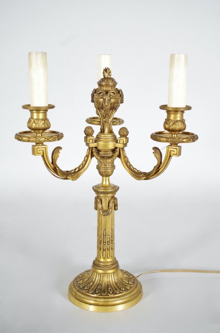 Pair of important Louis XVI gilt bronze candelabra, circa 1880