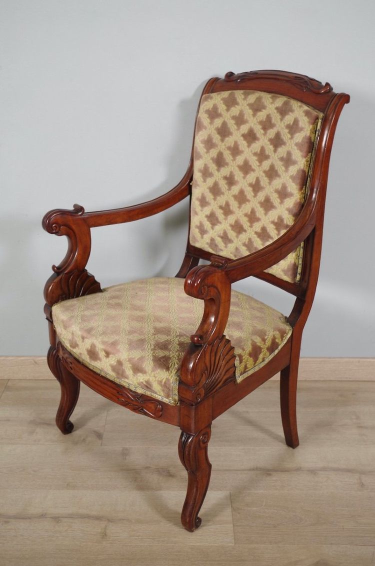 Four Louis-Philippe mahogany armchairs stamped Veuve Grange and Bétout