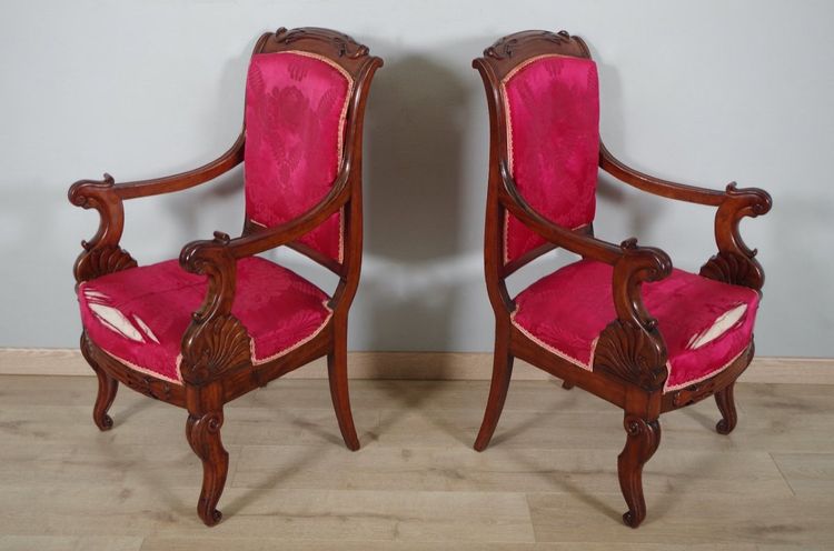 Four Louis-Philippe mahogany armchairs stamped Veuve Grange and Bétout