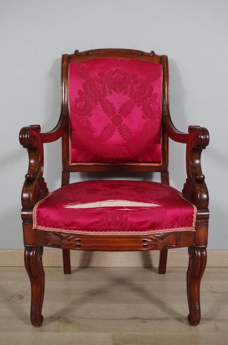 Four Louis-Philippe mahogany armchairs stamped Veuve Grange and Bétout