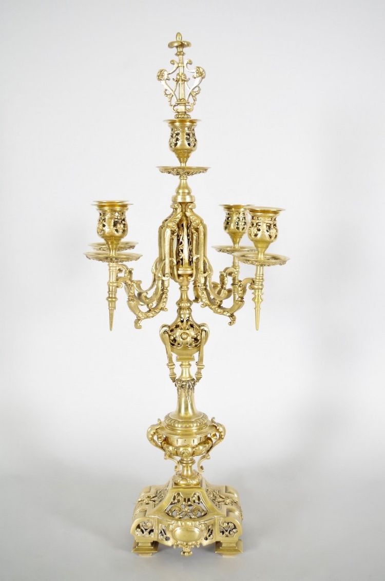 Napoleon III style gilt bronze mantelpiece set, E. Godeau Paris, circa 1880