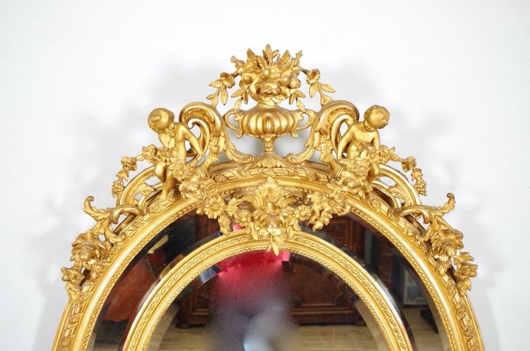 Miroir à parecloses Louis XVI en bois doré, époque Napoléon III
