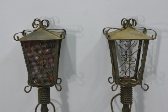 Pair Of Wrought Iron Sconces In The Taste Of Poillerat