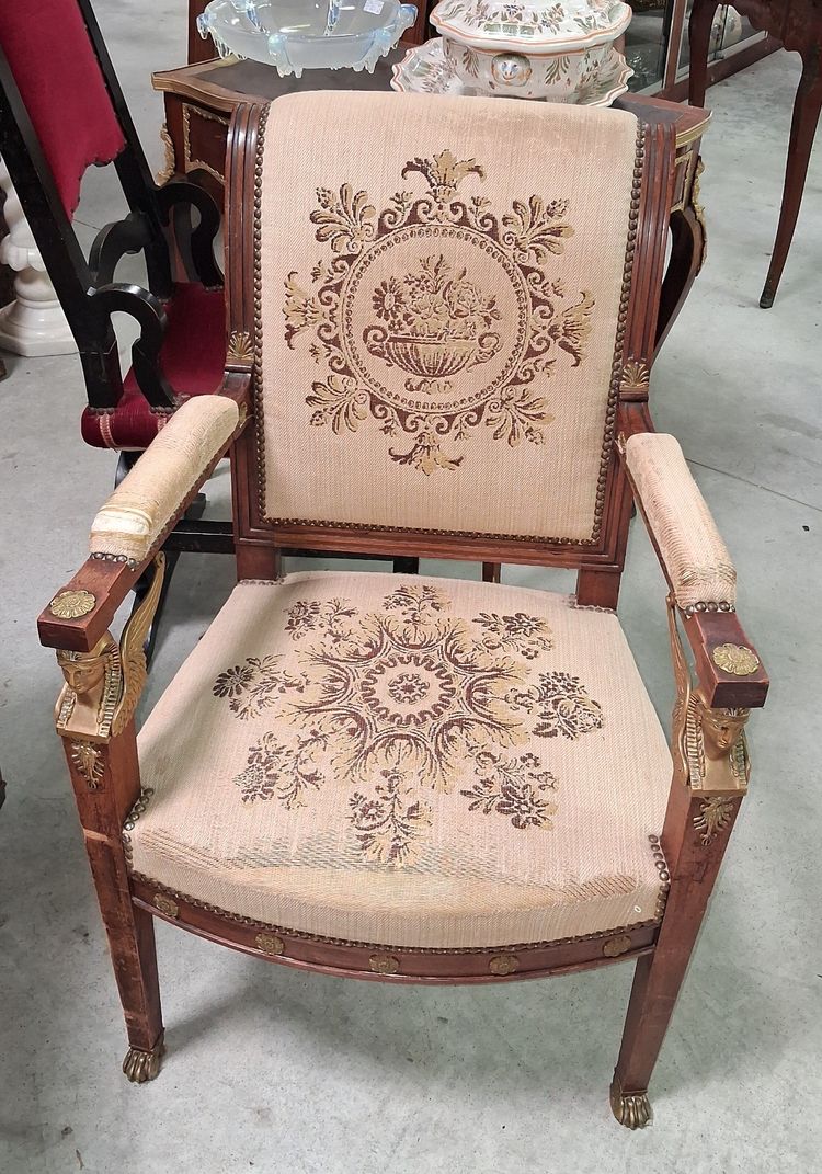 Empire period mahogany armchair with Egyptian heads, early 19th century