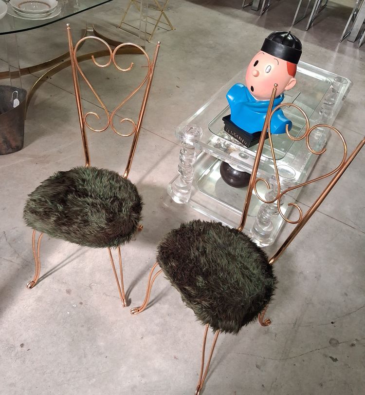 Pair of gilt metal chairs, Maison Jansen style, 1970s